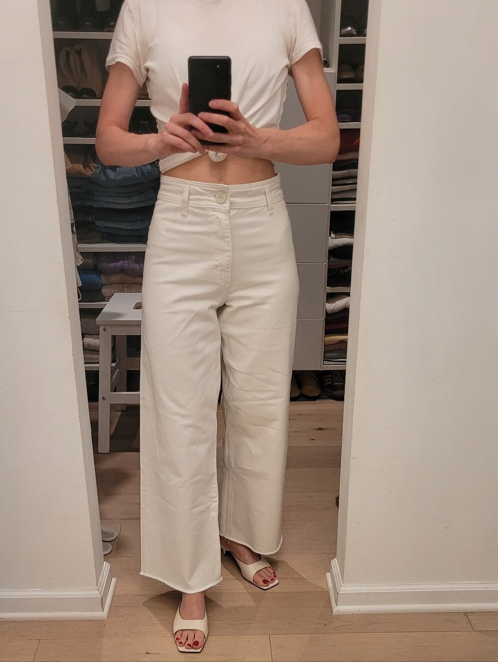 Zara Cream Wide-Leg High-Rise Jeans